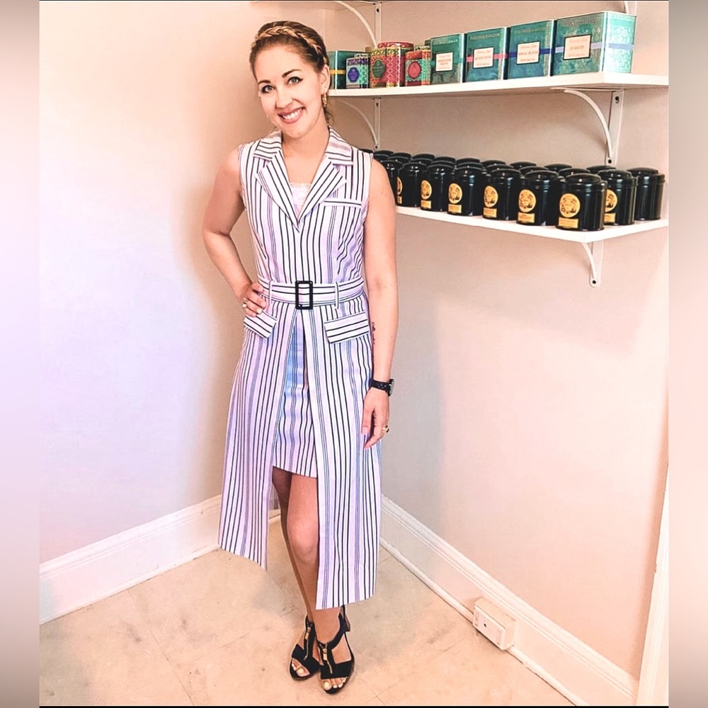 White and navy striped suit-dress